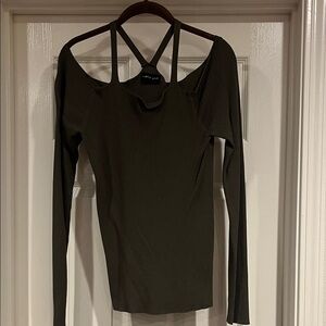 Mustard Seed Olive Green Strappy Ribbed Long Sleeve Top